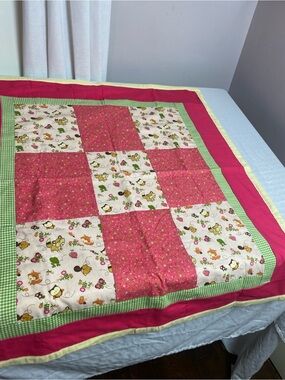 Handmade Patchwork Baby Quilt - Pink, Green, Cream